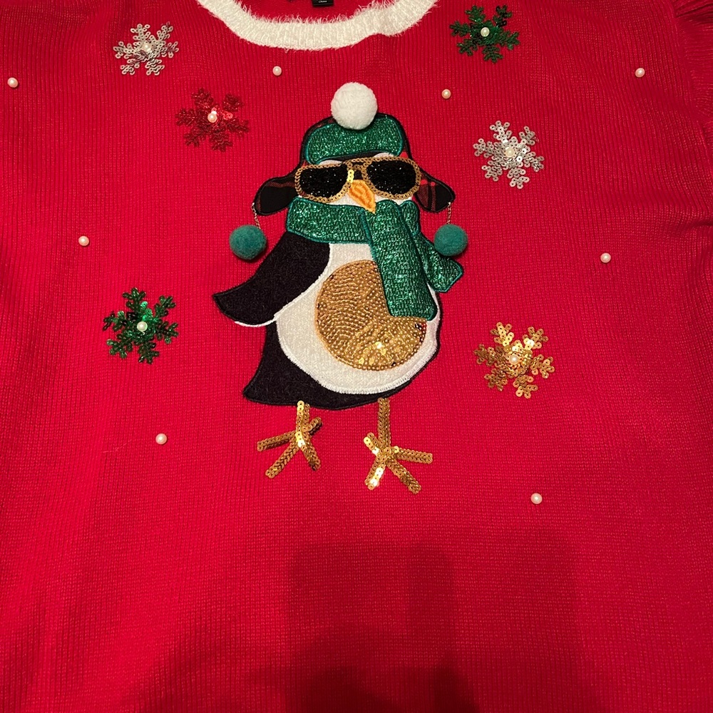 RED ADORABLE/UGLY CHRISTMAS SWEATER with PENGUIN - SIZE 2X